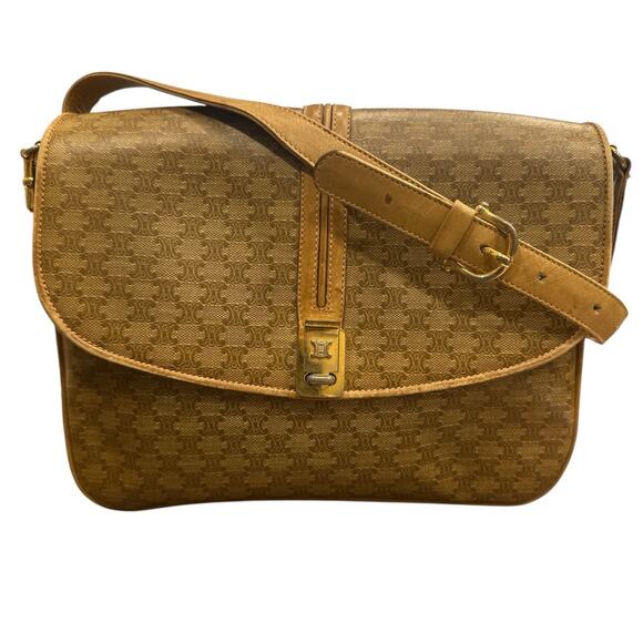 109. Celine Brown Macadam PVC Gold Shoulder Bag - Picture 1 of 13